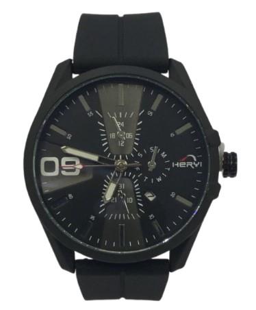 Heryi Rubber Gents Fashion Quartz Date Black Multi Dial Black Rubber Magnetic Strap Watch