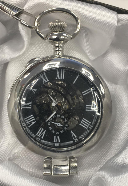 Mens & Ladies Mechanical Hand Winding Half Hunter Steampunk Silver Pocket Watch