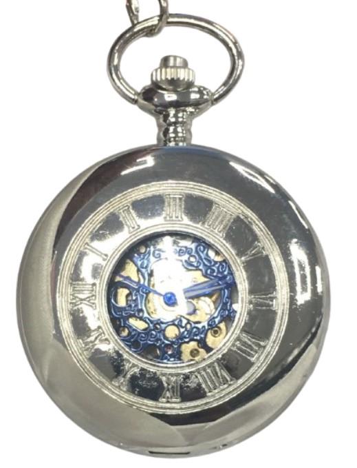 Mens & Ladies Mechanical Hand Winding Half Hunter Steampunk Silver Pocket Watch
