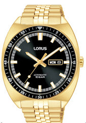 Lorus Mens automatic 10bar 43mm Black Dial Gold Tone Stainless Steel Bracelet Watch