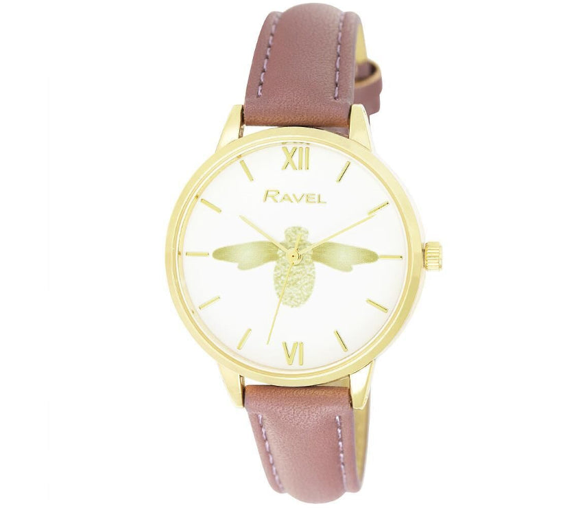 Ravel Ladies Bumble Bee Design Dial With Leather Strap Watch RF007 Available Multiple Colour