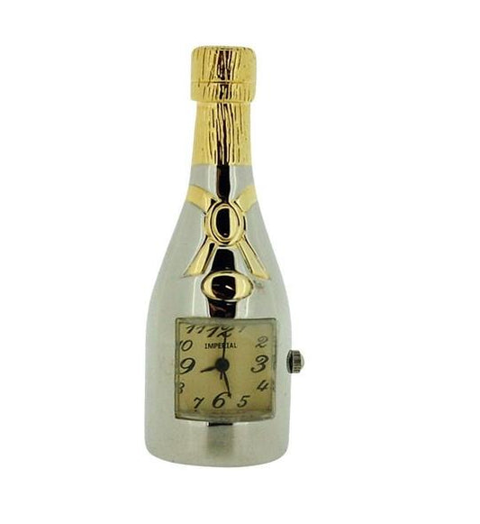 Miniature Clock Two tone Plated Champagne Bottle clock Solid Brass IMP1031- CLEARANCE NEEDS RE-BATTERY