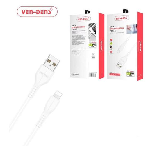 Ven-Dens  Data Sync & Fast Charging Cable USB A To 8 Pin Cable White (1 Metre) - Compatible with iPhones