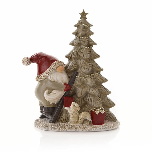 Gnome with Christmas Tree Figurine 18cm