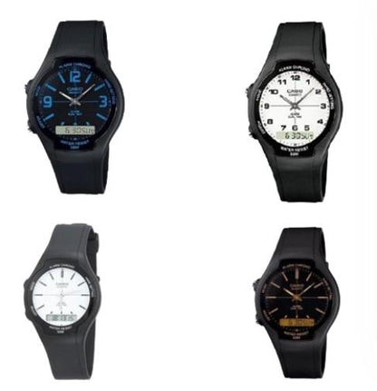 Casio Mens Dual Digital Time Black Rubber Strap Watch - AW-90H Available Multiple Color