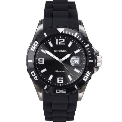 Sekonda Mens Dated Analogue Black Rubber Band Watch 3361