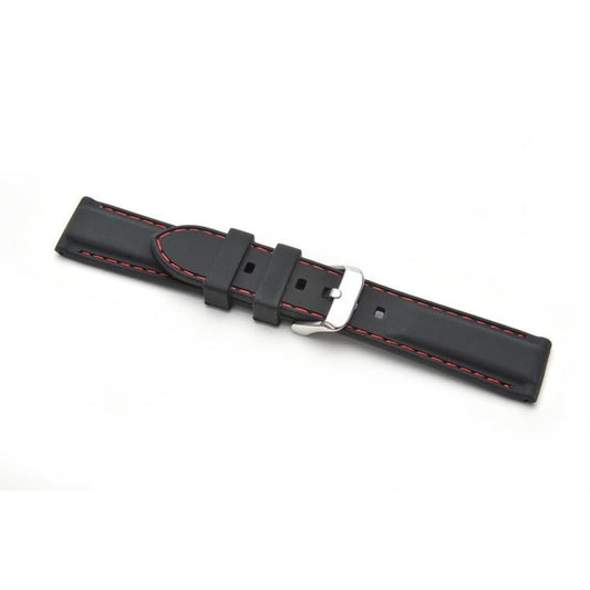 Black Silicone Red Stitch Watch Strap 8202 Available Sizes 18mm - 24mm