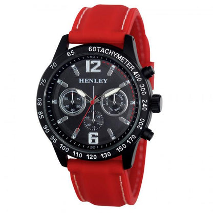 Henley Mens Multi Eye Black Dial With Sports Large Silicone Strap Watch H02217 Available Multiple Colour