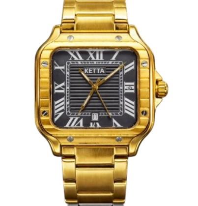 Ketta Mens Fashion Square Roman Number Dated Dial Metal Bracelet Strap Watch Available Multiple Colours