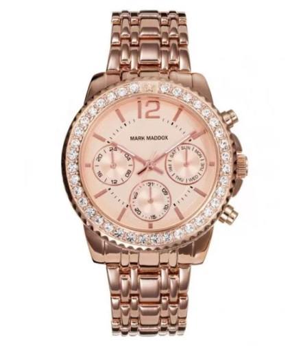 Mark Maddox Ladies Fashion Chronograph Day / Date Gold Plated Bling Dial Brown Bracelet watch  - CLEARANCE NEEDS RE-BATTERY