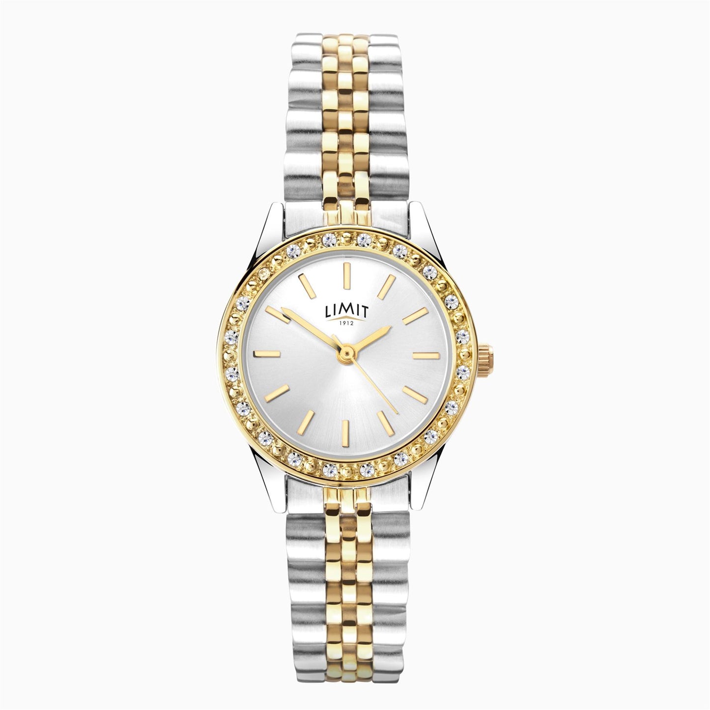 Limit Ladies Bling Gold Case & 2 Tone Alloy Bracelet with Silver White Dial Watch 6292