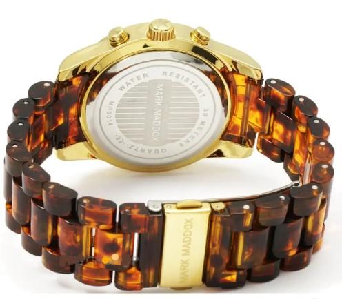 Mark Maddox Ladies Fashion Chronograph Day / Date Gold Plated Bling Dial Brown Bracelet watch  - CLEARANCE NEEDS RE-BATTERY