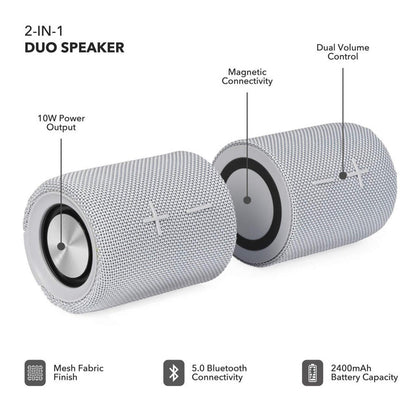 Intempo Aria Duo Speaker – Magnetic Portable Speakers, Bluetooth - Grey