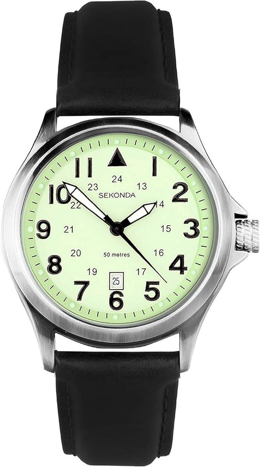 Sekonda Mens Altitude 43mm lumibrite Black Leather Strap 30094