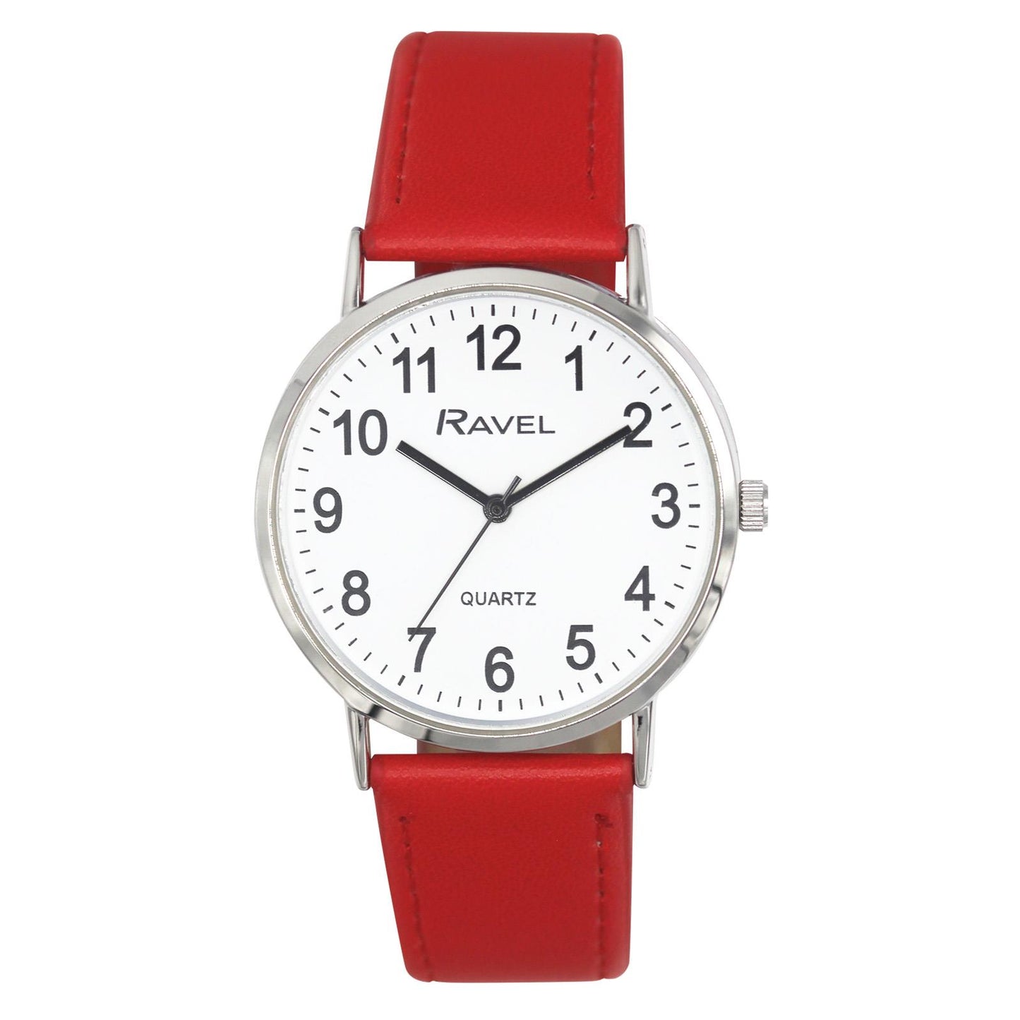 Ravel Ladies Classic Big White Dial Red Leather Strap Watch R0129.27.1