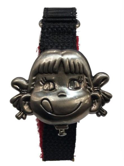 Rojas Children's Girls Boys Distinctive Selection Quartz Metal Folding Cover White Dial with Black/Red Velcro Strap Watch - CLEARANCE NEEDS RE-BATTERY