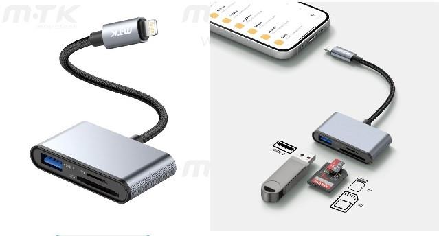 M.TK Adapter OTG 3 in 1 IPX/12/13/14 to USB + TF + SD