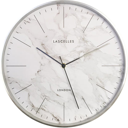 Brushed Chrome Metal Cased Wall Clock with Marble Effect Dial - 31cm
