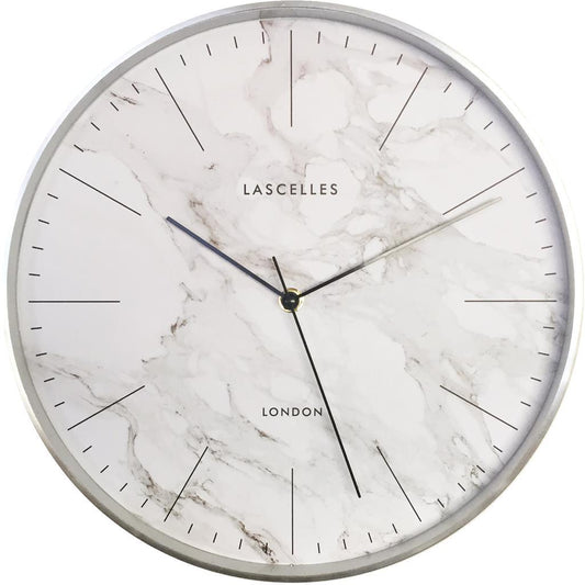 Brushed Chrome Metal Cased Wall Clock with Marble Effect Dial - 31cm