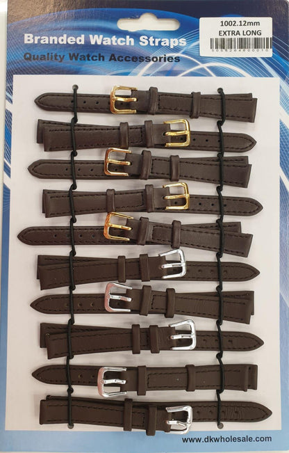 Brown Leather Extra Long Watch Straps Pk10 Available sizes 6mm - 30mm 1002BR