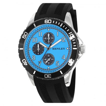 Henley Mens Fashion Multi Eye Polished Silver Sports Dial Black Silicone Watch H02229 Available Multiple Colour