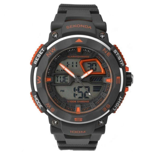 Sekonda Mens Sports Digital Analog Display Black Rubber Strap Watch SK1163