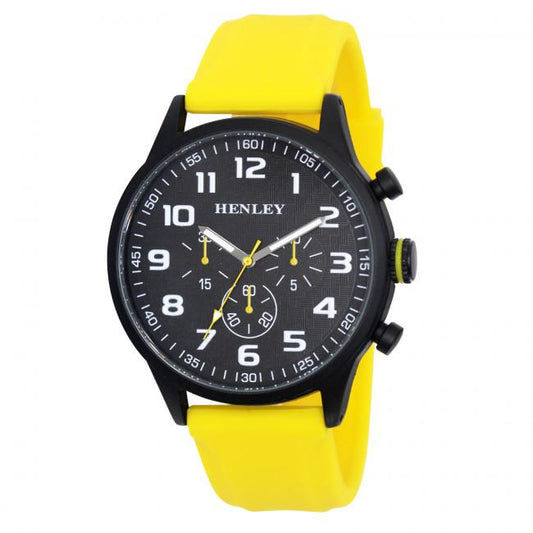 Henley Mens Black Sports Silicone Watch Yellow H02224.9