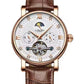 Longbo Mens Automatic Hollow mechanical Dial Analogue Rose/Brown Leather Strap Watch