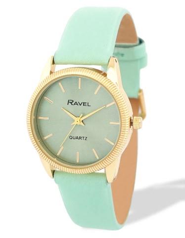 Ravel Ladies Fashion Round Golden Textured Case Dial with Leather Strap Watch Available Multiple Colour