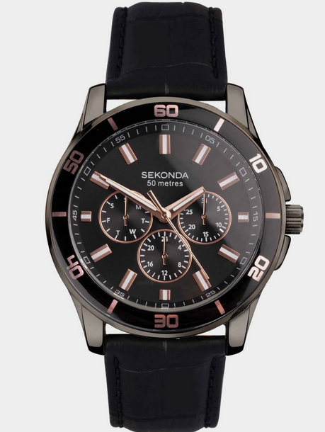 Sekonda Mens Midnight Multi Dial Day & Date Gun Metal Case 50m Watch