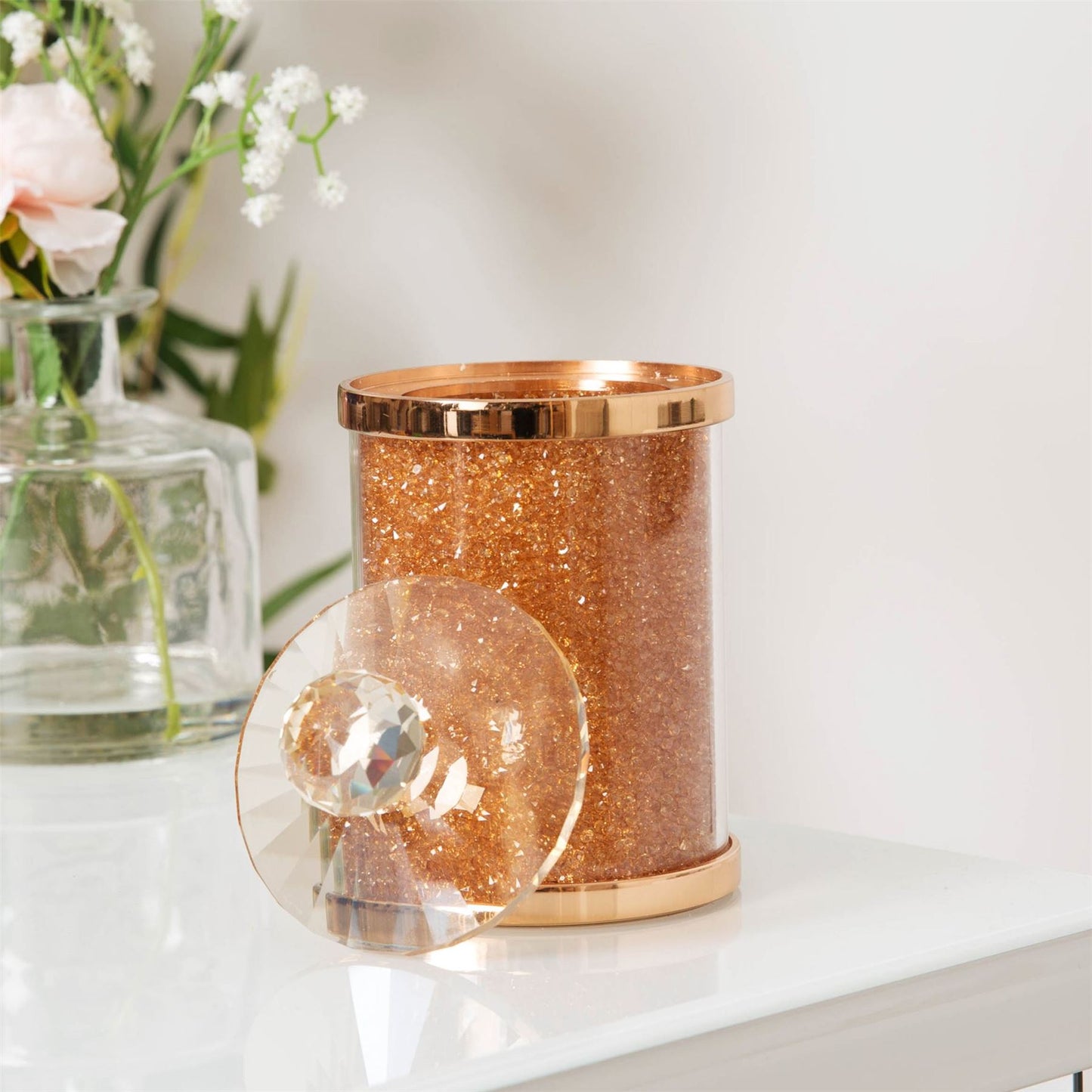 Estella Rose Gold Finish Metal, Glass & Crystal Trinket Box