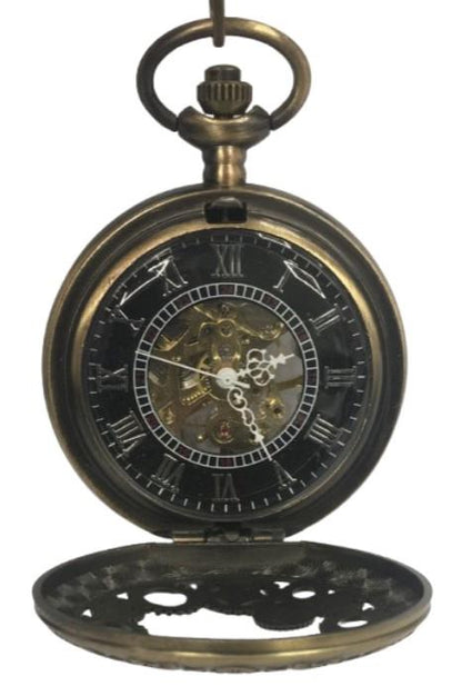 Mens & Ladies Mechanical Hand Winding Half Hunter Steampunk Bronze Pocket Watch