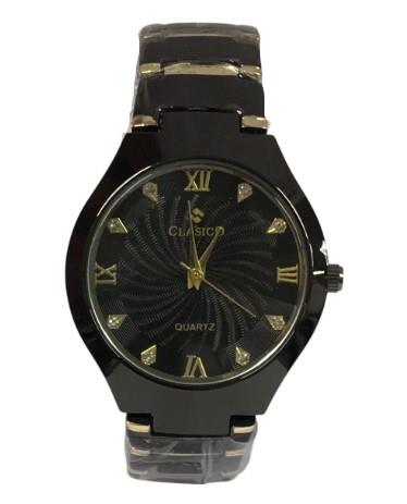 Clasico Ladies Water Resistant Bling Black Dial Black/Gold Metal Strap Bracelet Watch - CLEARANCE NEEDS RE-BATTERY