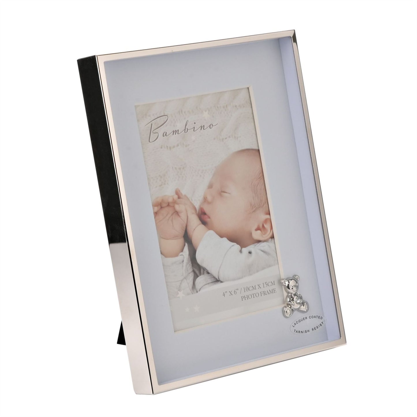 Bambino Metal Plated Frame - Teddy with Blue Mount 4" x 6"