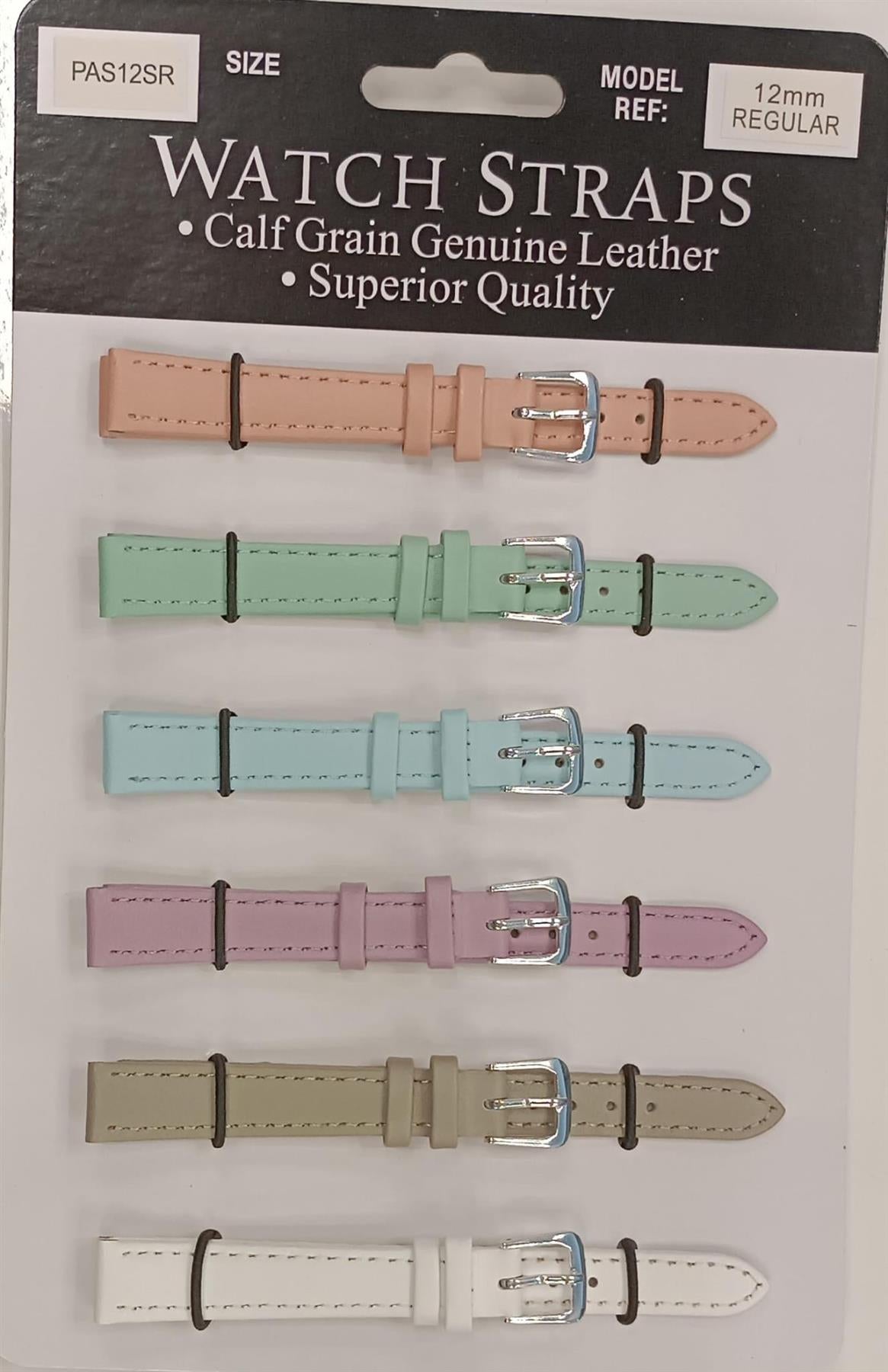 PASSR Sun Mixed Pastille Colour Calf Leather Watch Straps Regular card of 6 - Silver Buckle Available Size 10mm To 20mm