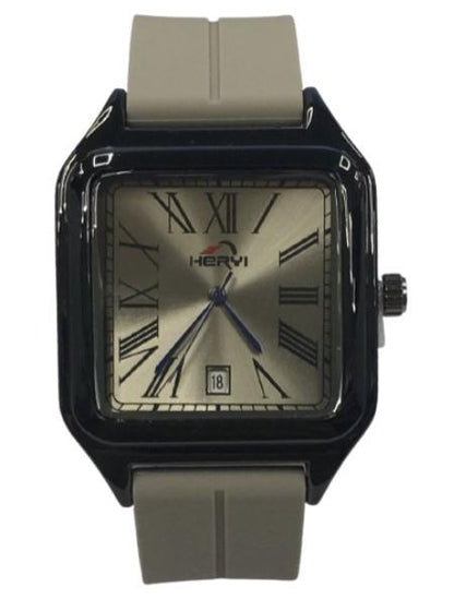 Heryi Rubber Gents Fashion Quartz Square Date Silver Multi Dial Light Grey Rubber Magnetic Strap Watch