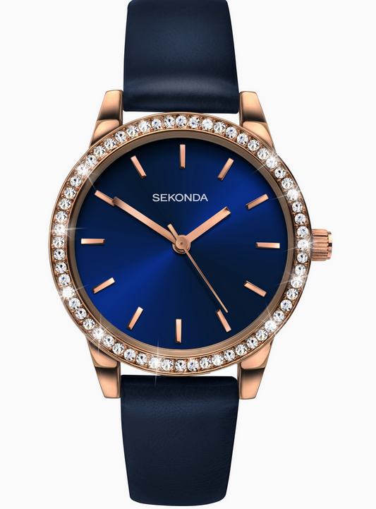 Sekonda Ladies Day To Night Rose Gold Case & PU Strap with Blue Dial