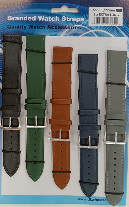 1555.05 2X Extra Long Mix Colour Leather Watch Straps Pack of 5 AVailable From 18MM - 22MM