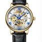 Longbo Mens Automatic Hollow mechanical Dial Analogue Gold/Black Leather Strap Watch