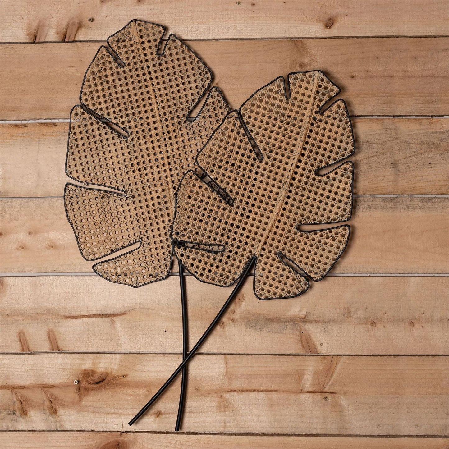 Hestia Rattan Effect Leaf Metal Wall Art 83cm x 57cm