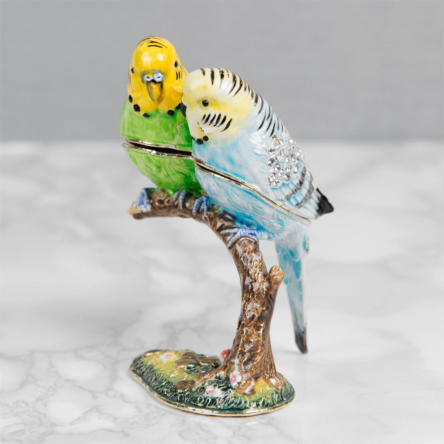 Treasured Trinkets - 2 Budgerigars on Branch