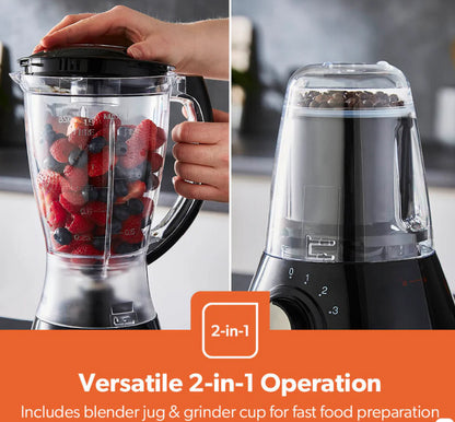 Geepas 2-In-1 Black Portable Food Jug Blender and Grinder 1.5L