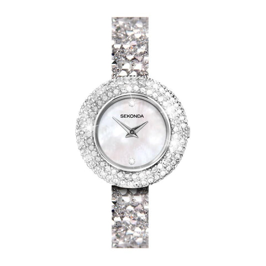 Sekonda Seksy Ladies Bling Round White Dial & silver stone Stainless Steel Bracelet Strap Watch
