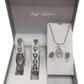 Paul Salatini Ladies Fashion Bling Dial Silver Bracelet Watch Bracelet, Necklace & Earrings Gift Sets 2541