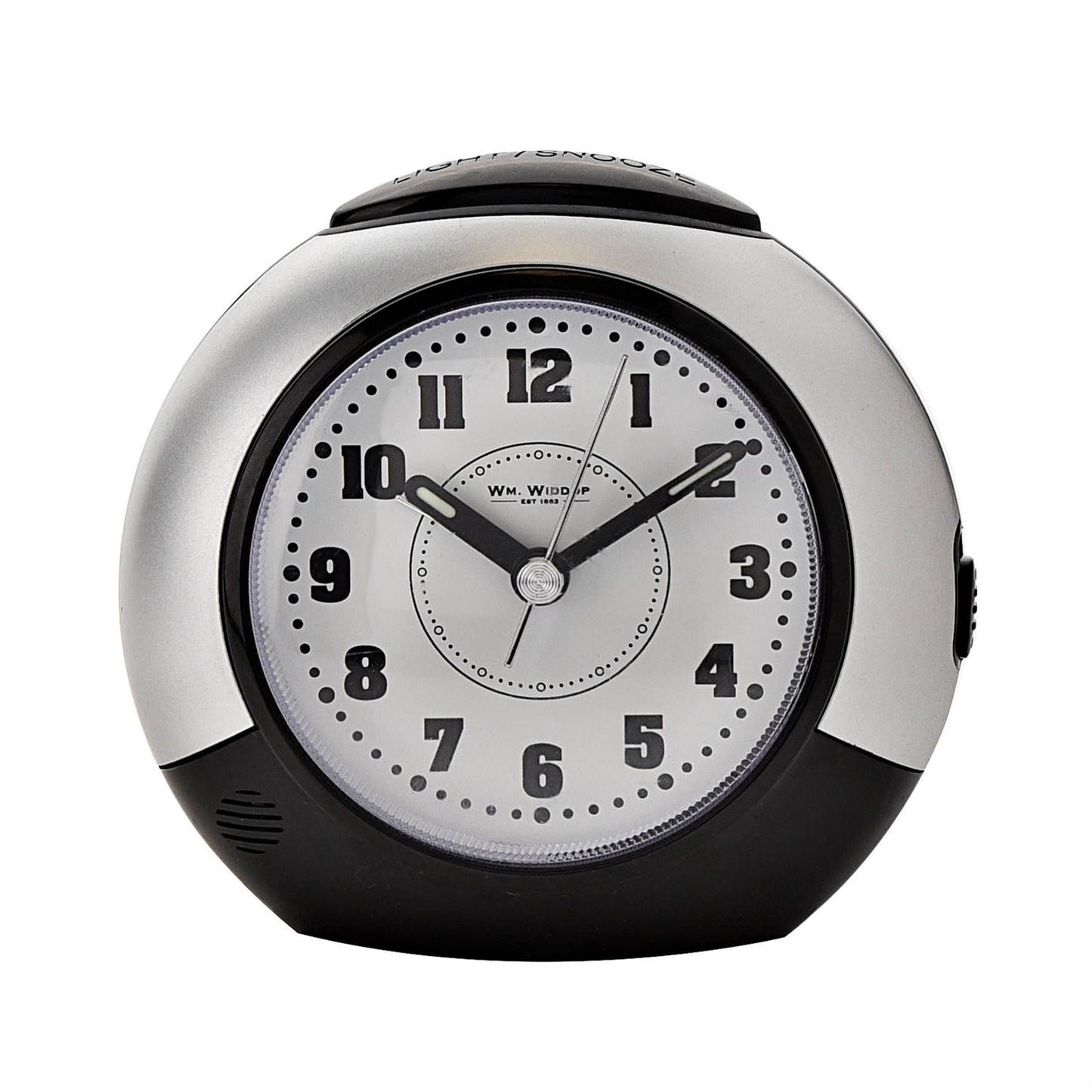 Wm.Widdop Large Round Sweep/Light/Snz Alarm Clock Silver/Black