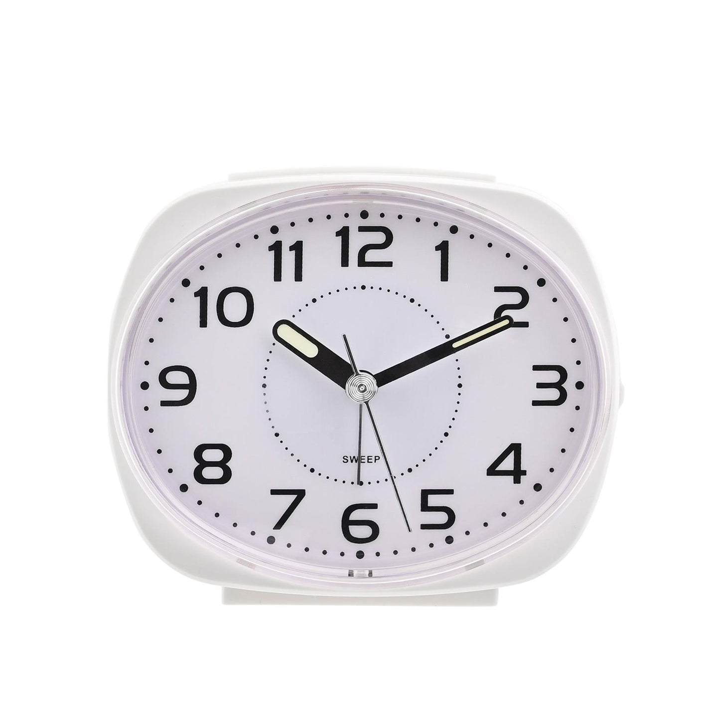 HOMETIME ALARM CLOCK OVAL WITH LUMINOUS HANDS WHITE CASE