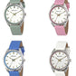 Henley Ladies Colourful Round silver tone case Faux Leather Strap Watch H06185 Available Multiple Colour