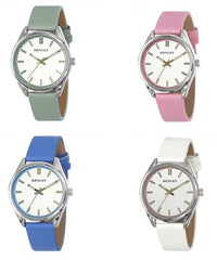 Henley Ladies Colourful Round silver tone case Faux Leather Strap Watch H06185 Available Multiple Colour