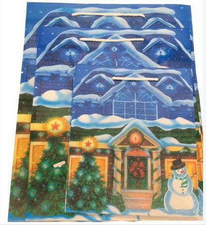 Christmas Snowman Gift Paper Plastic Bag With Rope Handles Reusable Non Woven Ideal For Any Gifts, Xmas Present set of 3