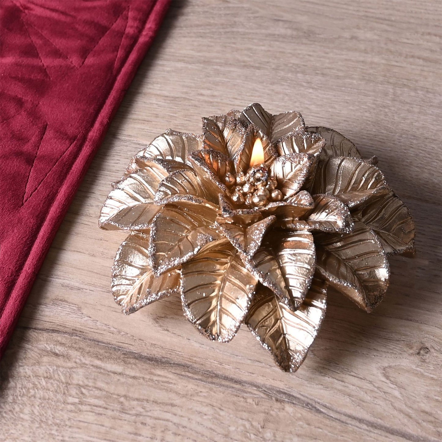 Large Gold Poinsettia Candle